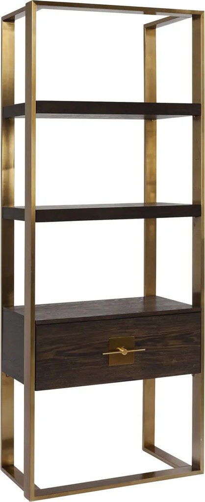 Open Wandkast Messing Met Hout - 82.4x45x210cm.