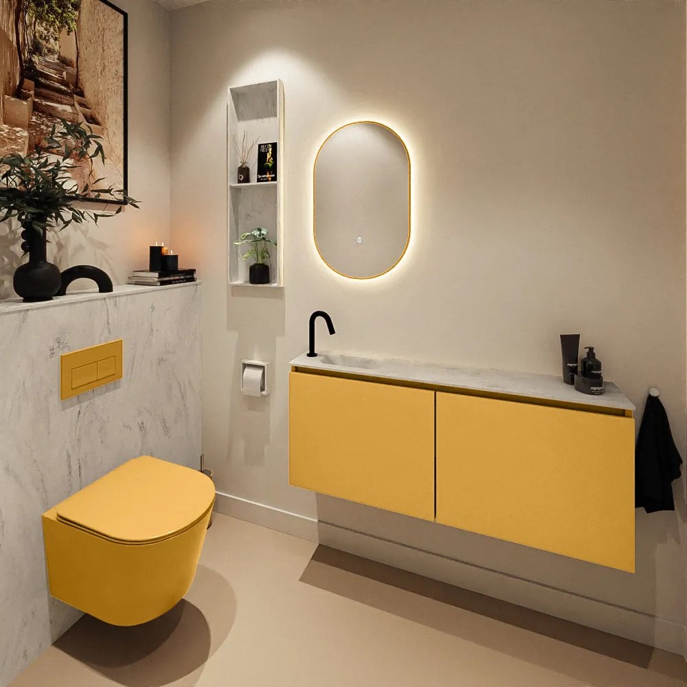 Mondiaz Ture DLux toiletmeubel 120cm ocher met wastafel opalo links met kraangat