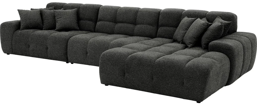 Goossens Excellent Bank Kubus - 30 X 30 Cm Stiksel zwart, stof, 1,5-zits, modern design met chaise longue rechts