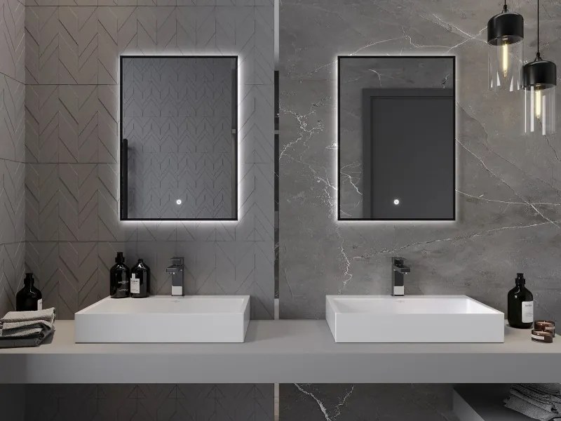 Mexen Erma verlichte badkamerspiegel 50 x 70 cm, LED 6000K, antivlam, zwarte lijst - 9814-050-070-611-70
