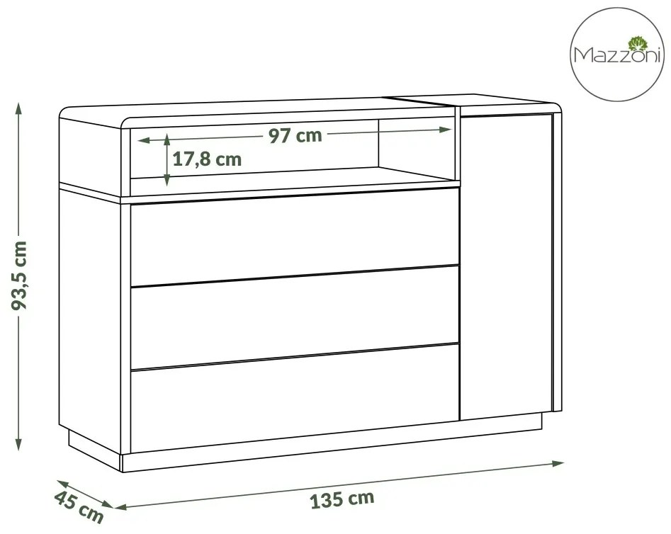 Mazzoni FOLK K-135 kast antraciet/eiken artisan, ladekast