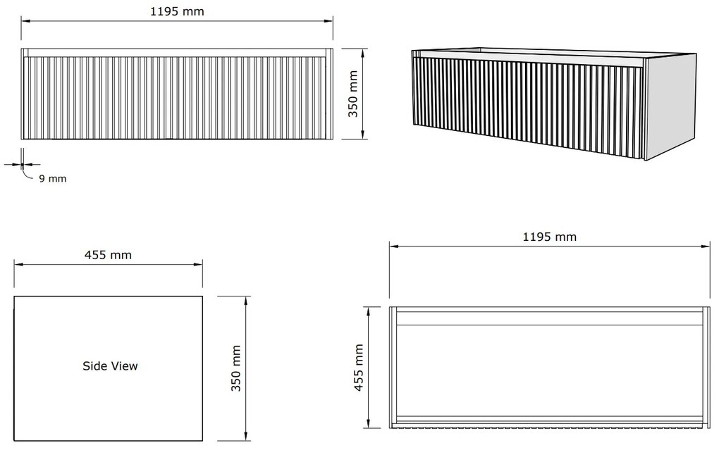 Gliss Design Timotheus badmeubel met ribbelfront 120cm ash gray met zwarte wastafel Asia