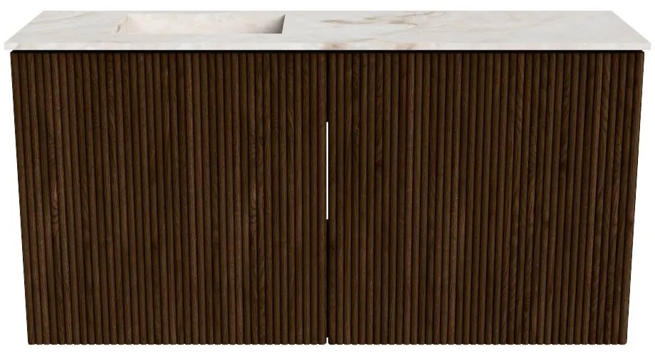 Mondiaz Joya DLux 80cm toiletmeubel walnut met wastafel faye links zonder kraangat frappe