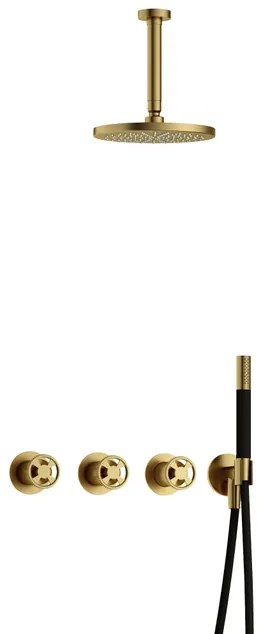 Hotbath Cobber IBSW70 Regendoucheset inbouw - 15cm plafondarm - 20cm ronde hoofddouche - staafhanddouche - Geborsteld messing PVD IBSW70BBP2