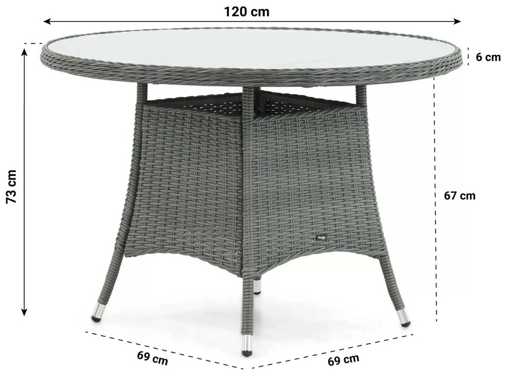Dining Tuintafel Rond rond 120 cm Wicker Grijs Buckingham