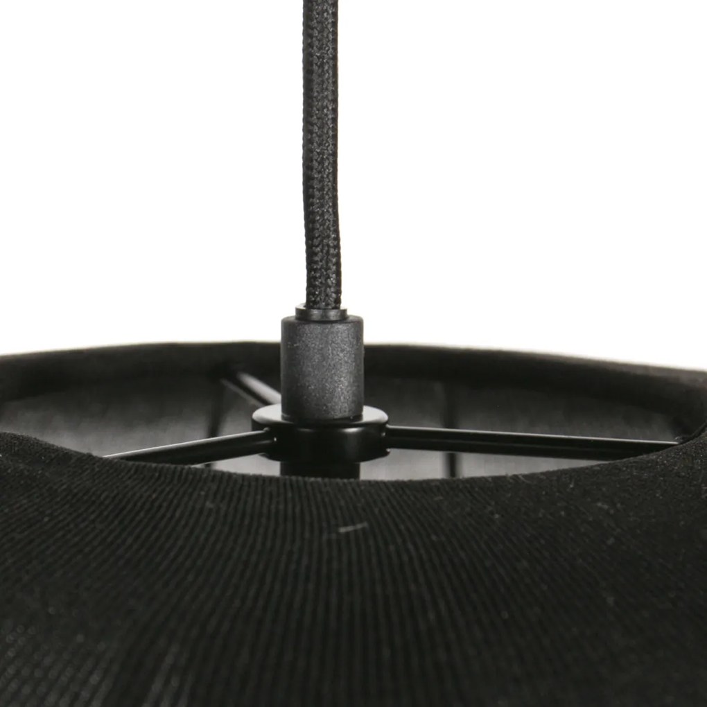 Japandi hanglamp zwart met stoffen kap 45cm - SableJapandi E27 Scandinavisch rond Binnenverlichting Lamp