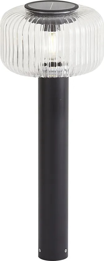 Modern buiten paaltje zwart met ribbelglas incl. LED solar IP65 - Ribble Mushroom
