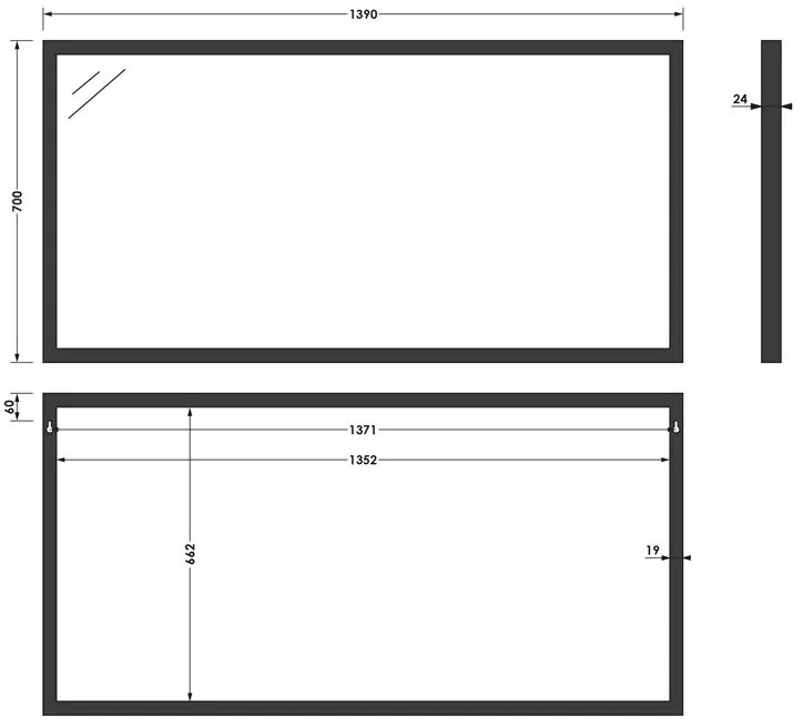 Brauer Onyx rechthoekige spiegel 140x70cm zwart geborsteld