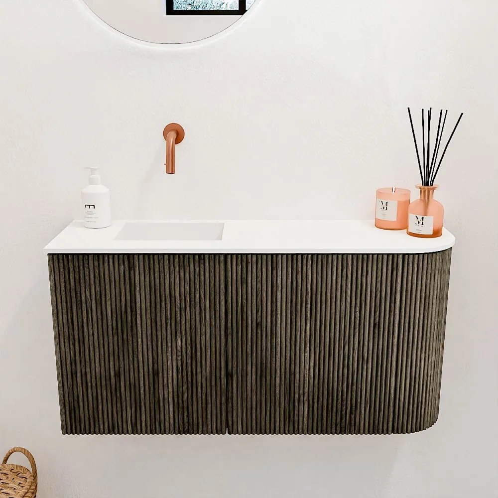 Mondiaz Joya 80cm toiletmeubel ronding rechts shadow met wastafel faye links zonder kraangat talc