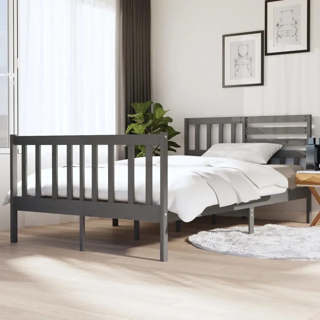 vidaXL Bedframe massief hout grijs 135x190 cm 4FT6 Double