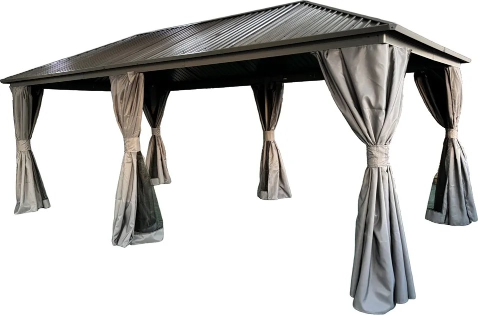 Metalen tuinhuisje Sardinia 3x6 met gordijnen Garden Point antraciet