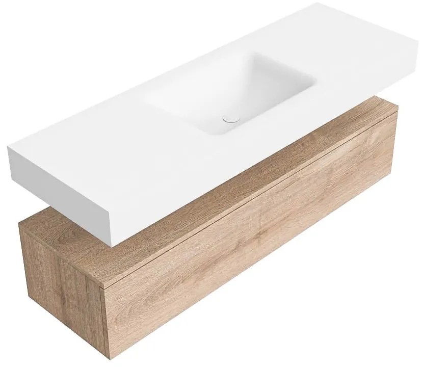 Zaro Alan badmeubel 140cm washed oak 1 lade met vrijhangende wastafel cloud midden zonder kraangat talc