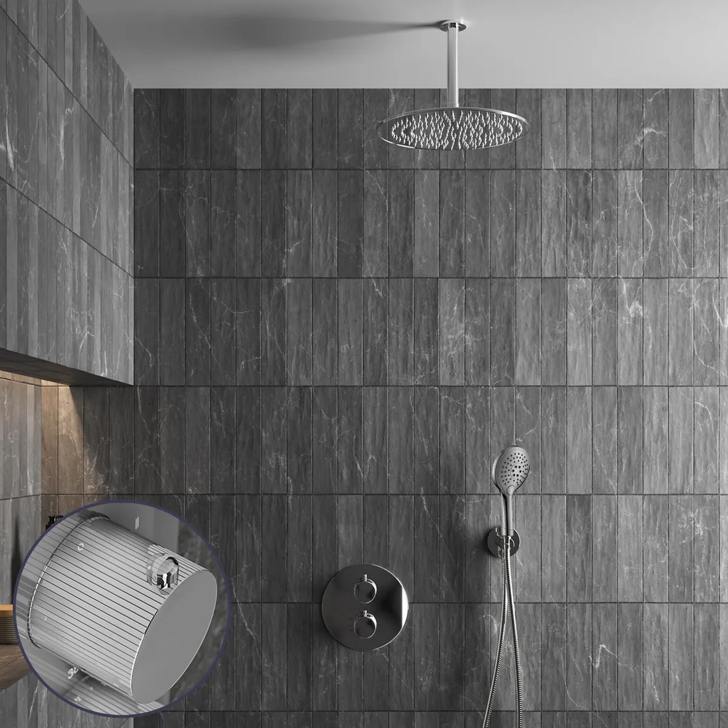 Saniclear Talpa Stripes inbouw regendouche rond met 20cm hoofddouche, plafondarm en 2 standen handdouche chroom