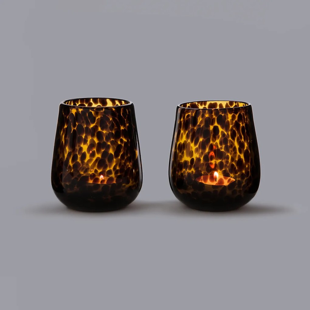 Set van 2 kaarshouders in amberkleurig glas, Fauvita