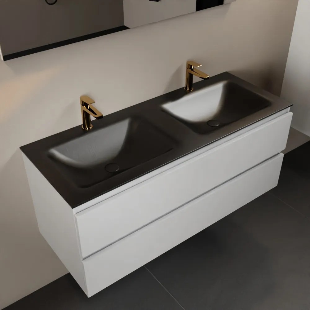 Mondiaz Aivy badmeubel 120cm talc met wastafel solid surface urban dubbel 2 kraangaten en spiegel