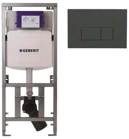 Geberit Inbouwreservoir UP320 met QeramiQ push bedieningsplaat - dualflush - rechthoekige knoppen - kunststof antraciet mat SW1102377 0701131
