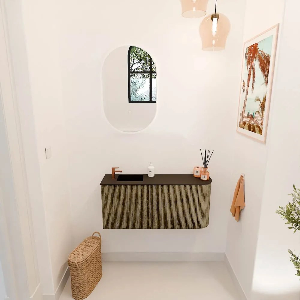 Mondiaz Joya 90cm toiletmeubel ronding rechts dusk met wastafel faye links 1 kraangat urban
