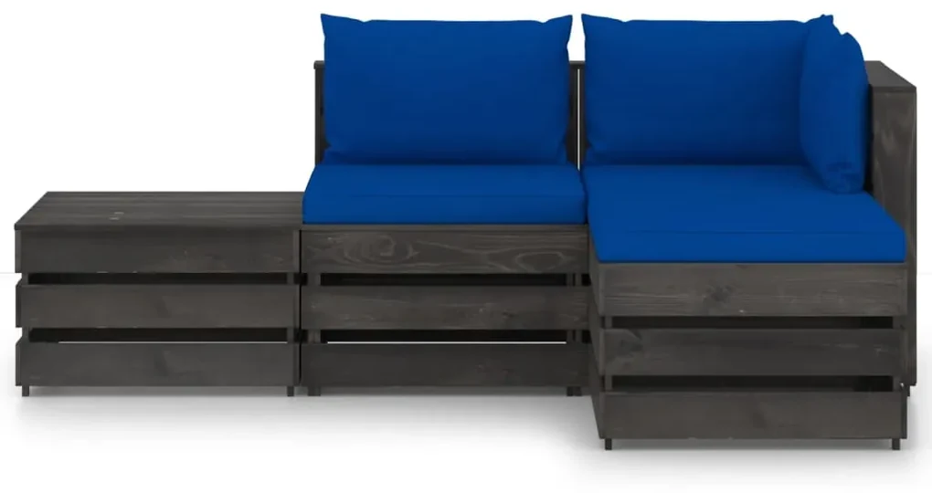 vidaXL 4-delige Loungeset met kussens grijs geïmpregneerd hout