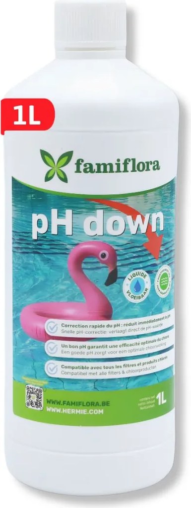 Famiflora pH down vloeibaar 1L - verlaagt de pH-waarde van je zwembad of spa!