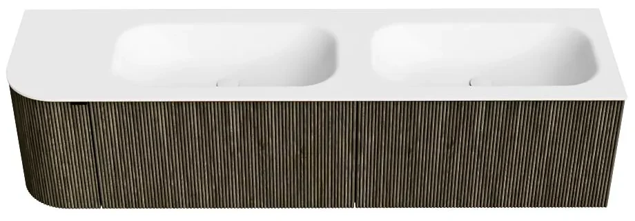Mondiaz Kurve 175cm badmeubel ronding links shadow met 2 lades en 1 deur en wastafel big small dubbel/rechts zonder kraangat