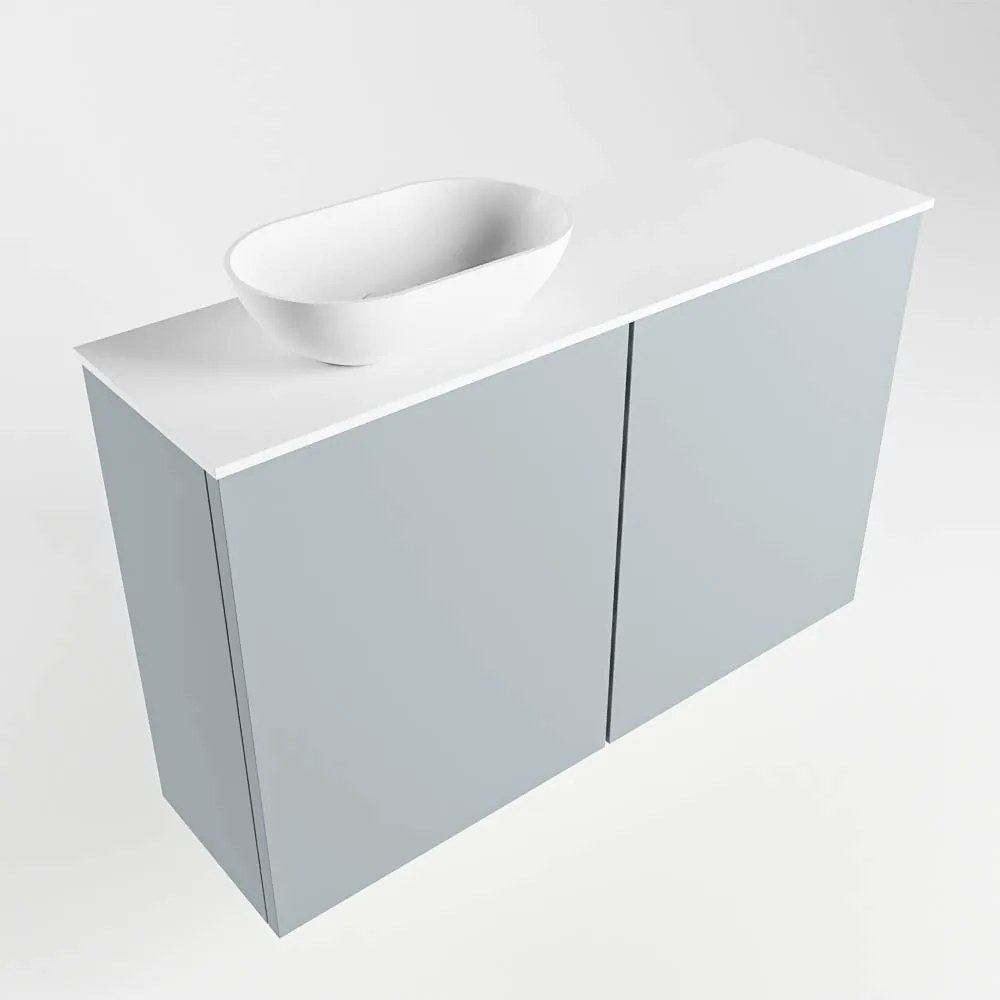 Mondiaz Fowy toiletmeubel 80cm clay met witte waskom links en kraangat