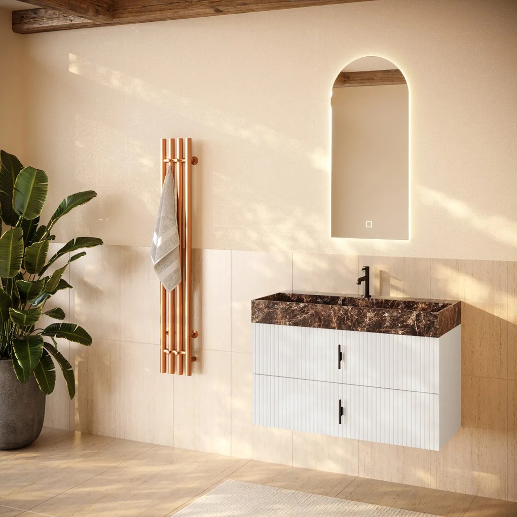 Muebles Murcia badmeubel ribbelfront 100cm wit mat met Dark Emperador wastafel met kraangat