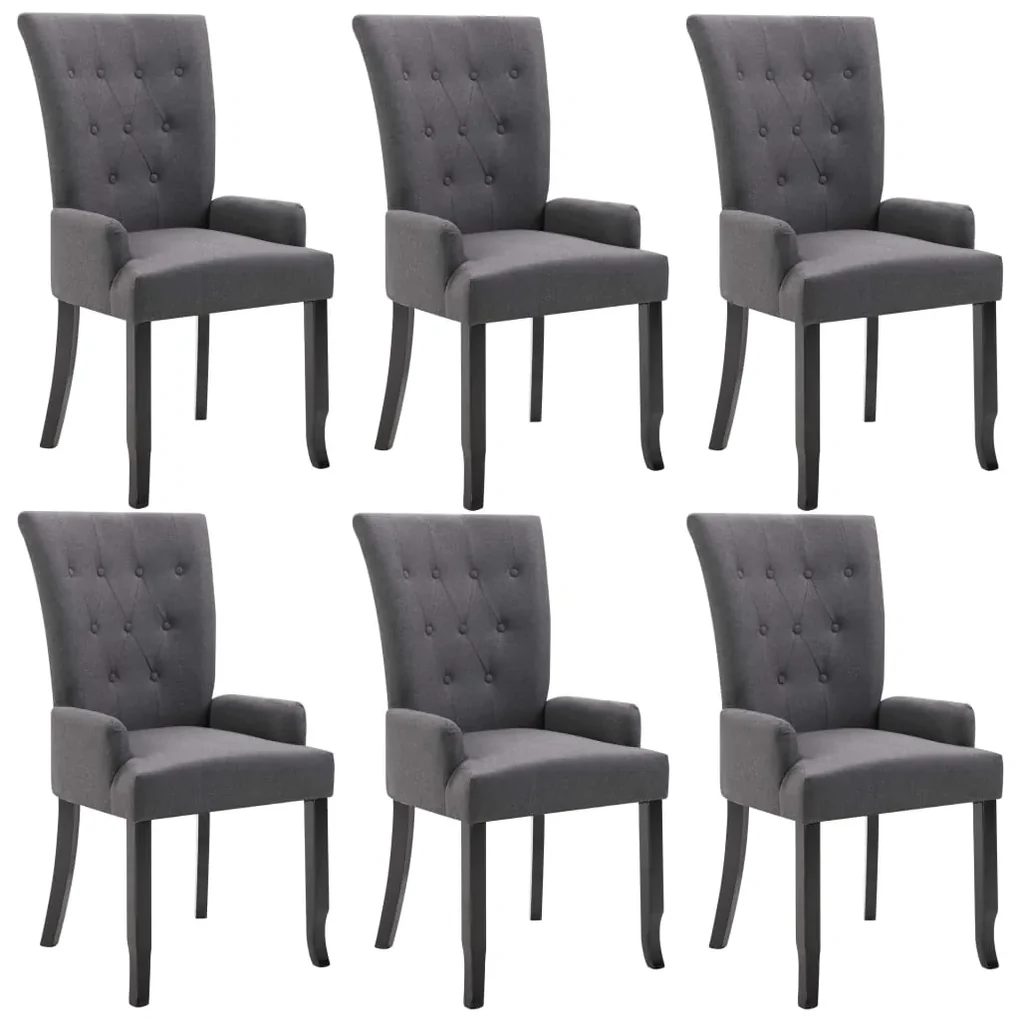 vidaXL Eetkamerstoelen met armleuningen 6 st stof donkergrijs