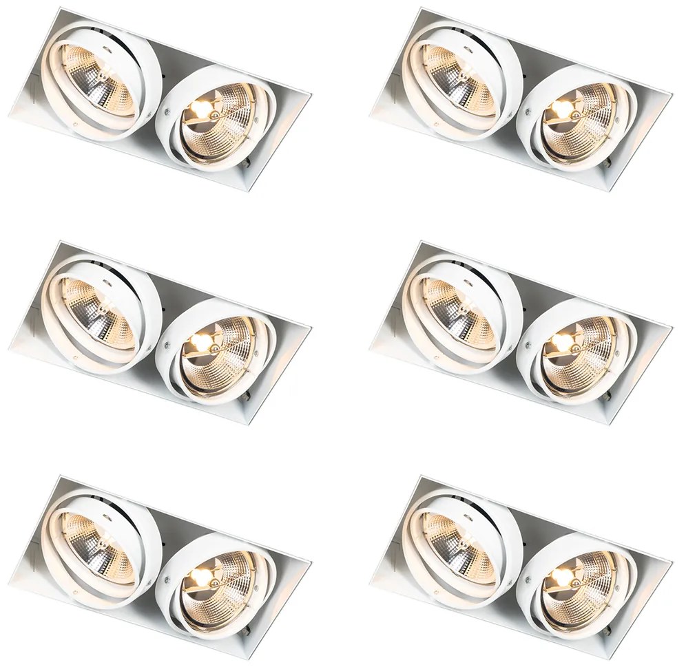 Set van 6 Inbouwspot wit GU10 AR111 trimless 2-lichts - Oneon GU10 Binnenverlichting Lamp