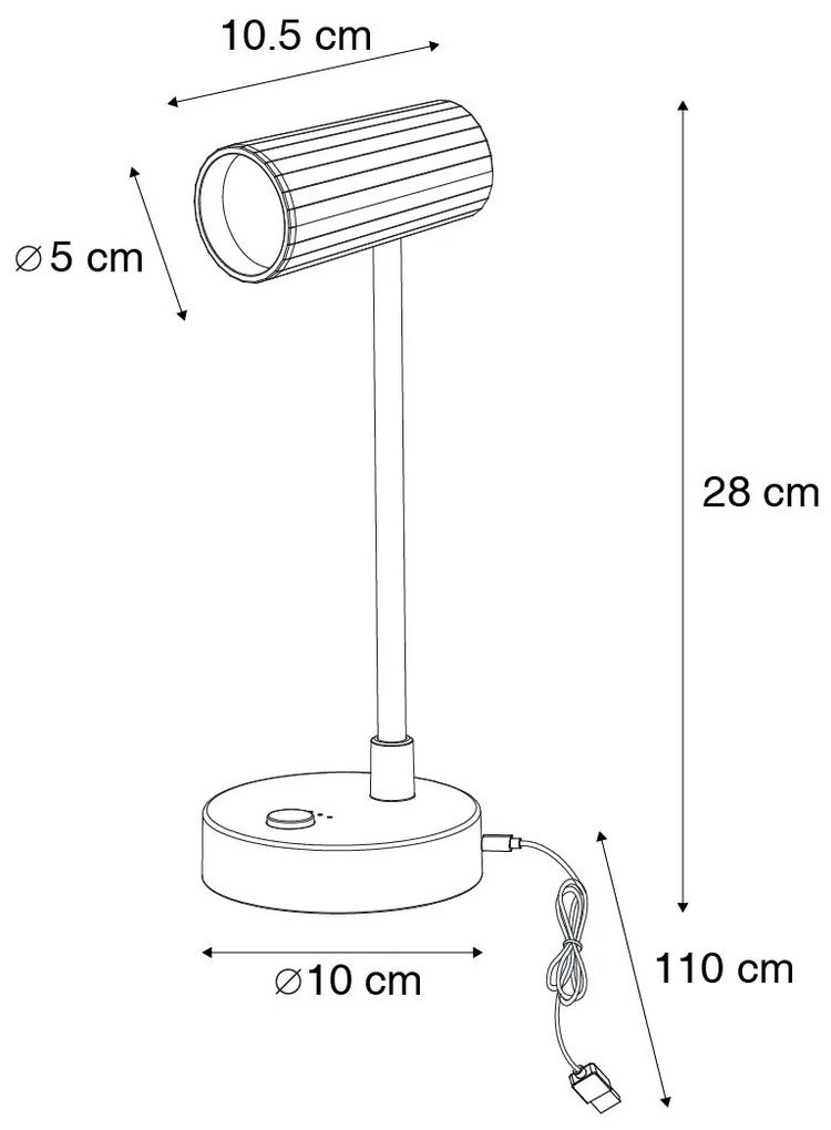 Tafellamp zwart incl. LED 3-staps dimbaar oplaadbaar - Telescoop Modern Binnenverlichting Lamp