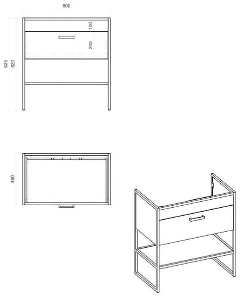 Comad Brooklin badkamermeubel 80cm met zwarte wastafel en kraangat eiken/zwart