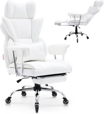 VEVOR Bureaustoel, Witte PU-lederen Executive Stoel met Voetsteun, Draaibare Bureaustoel, In Hoogte Verstelbaar 0–80 mm, Draagvermogen 181,43 kg, Executive Bureaustoel 860 x 610 mm, Draaibare Rugleuning