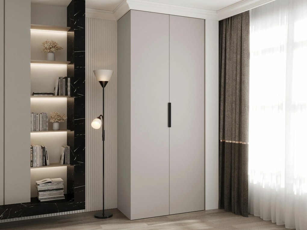 Kledingkast Hartford 572, Zwart, Kasjmier, 246x100x52cm, 109 kg, Kledingkast deuren: Met scharnieren, Aantal planken: 8, Aantal planken: 8