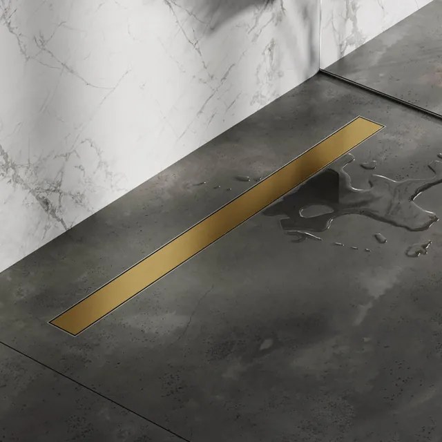 Brauer Douchegoot - 90x7.5cm - vloerflens - tegelinlegrooster omkeerbaar - RVS - geborsteld goud DR-MRF90GG
