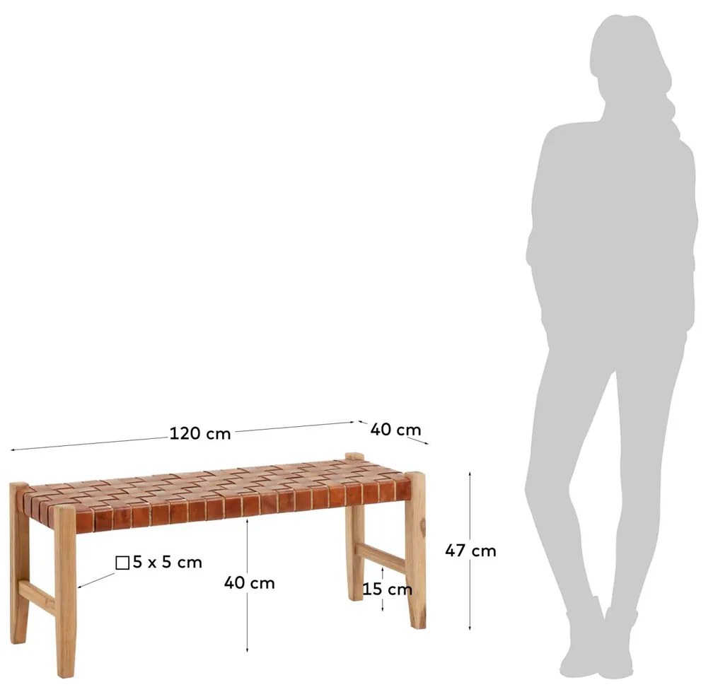 Houten Bankje Met Bruin Leer