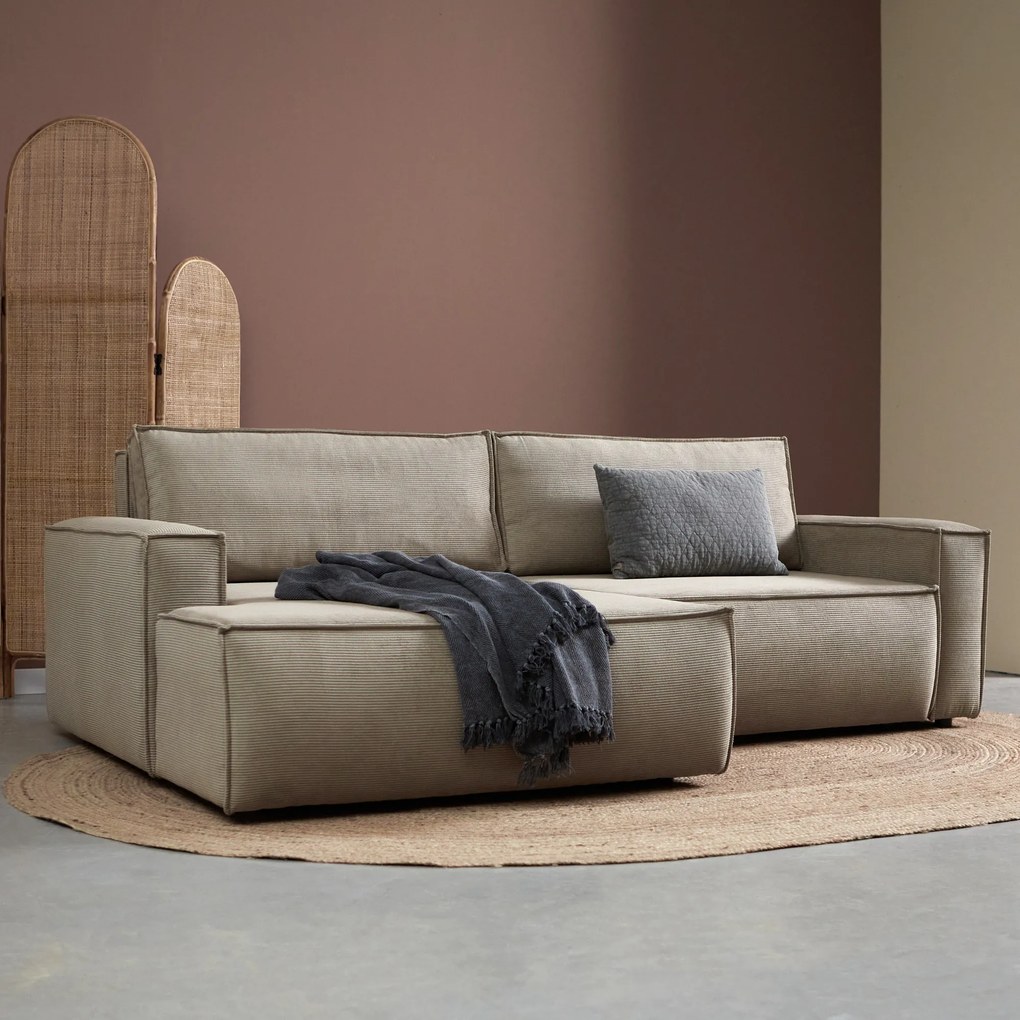 Beige Slaapbank Chaise Longue Links