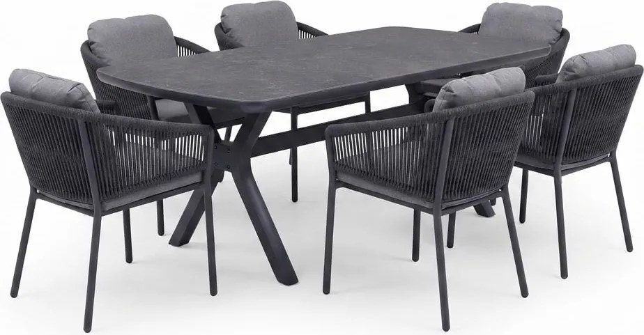 Vespera Joshua dining tuinset 220x100xH74 cm 7 delig antraciet keramiek