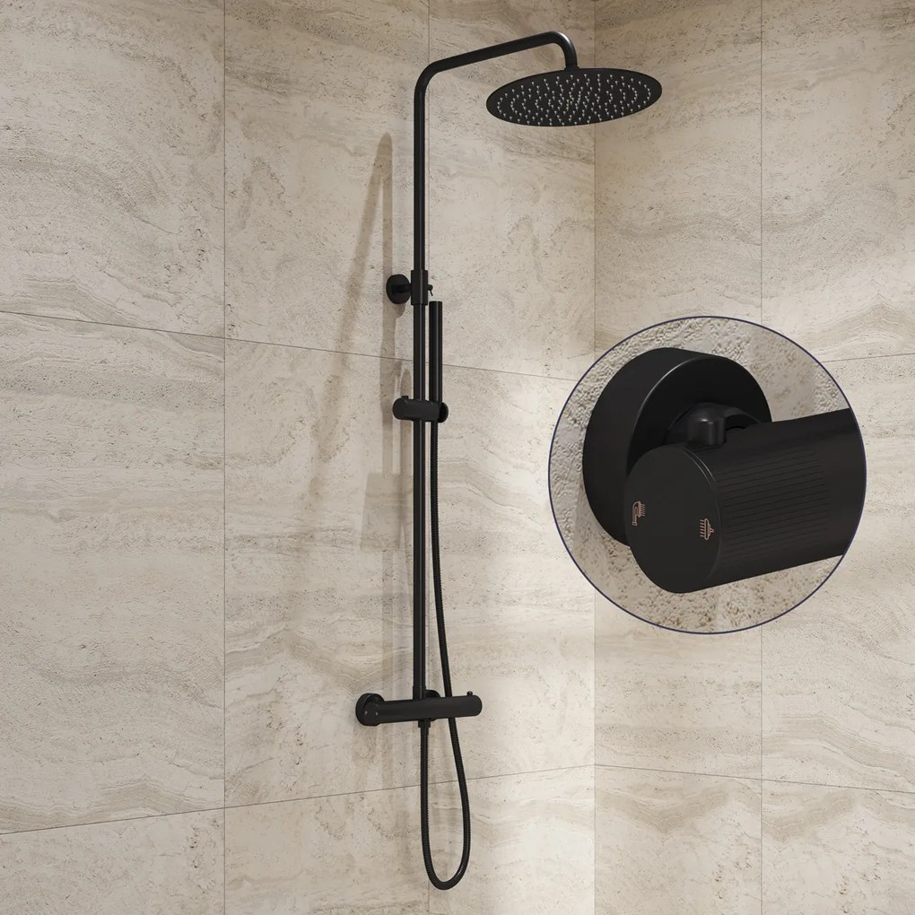 Saniclear Nero Stripes opbouw regendouche mat zwart met 20cm hoofddouche