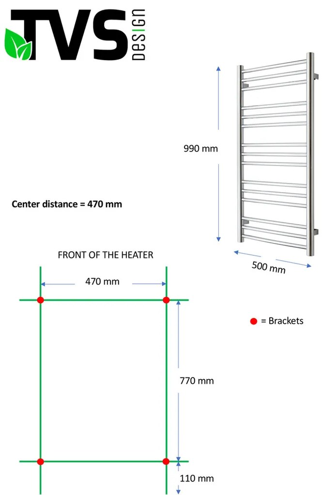 TVS Design Pivo handdoekradiator zwart 230W 99x50cm