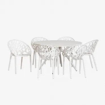 Valerie Ronde Aluminium Tafelset (ø125 Cm) En 6 Ores Tuinstoelen Gardenia Wit - Sklum