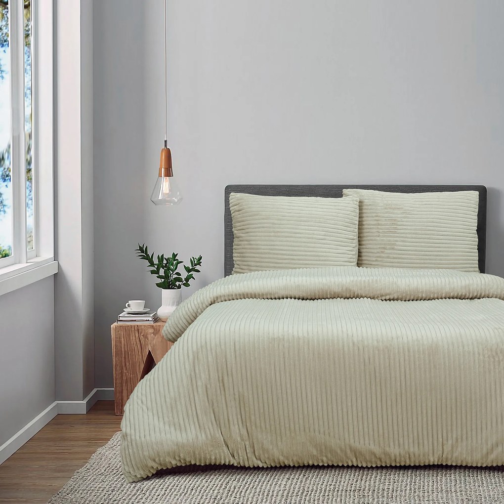 Dekbedovertrek Rib Flanel– 100% zacht materiaal – 200×220 – licht beige