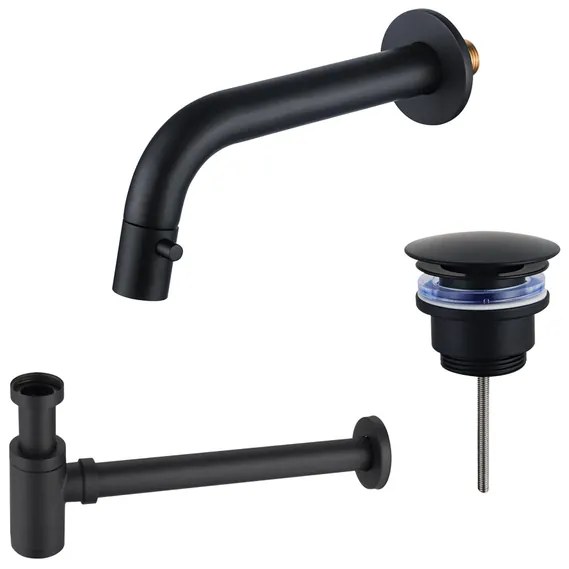 Fortifura Calvi Fonteinkraanset - inbouw - uitloop 18cm - inkortbaar - sifon - always open plug - mat zwart SW1108828/SW696215/SW696205