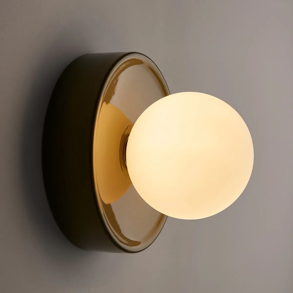 Wand- of plafondlamp, rond, keramiek en opaline glas, diameter 16,8 cm, HOLI