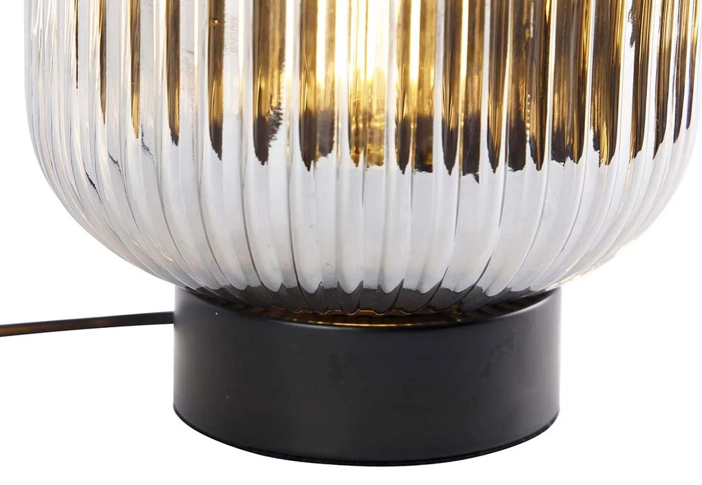 Smart tafellamp met dimmer zwart met smoke glas incl. Wifi A60 - Karel Art Deco E27 rond Binnenverlichting Lamp