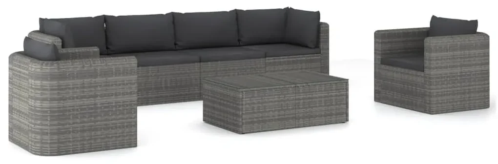 vidaXL 7-delige Loungeset met kussens poly rattan grijs