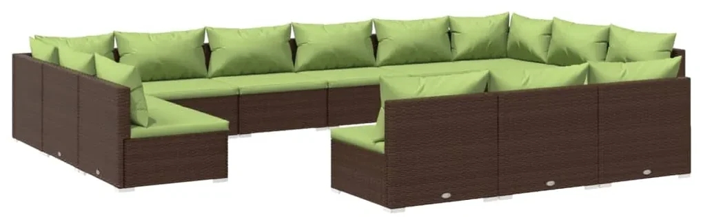 vidaXL 13-delige Loungeset met kussens poly rattan bruin