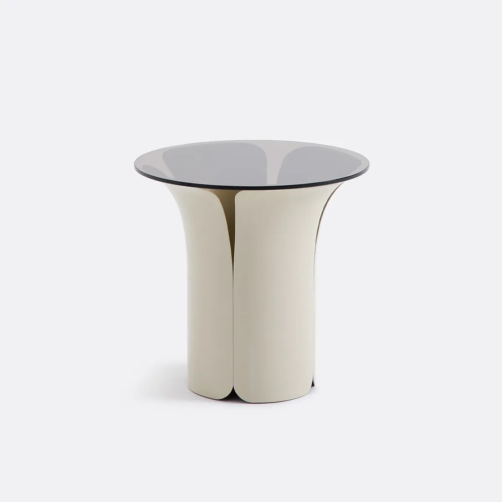 Bijzettafel, staal en rookglas, Tessen