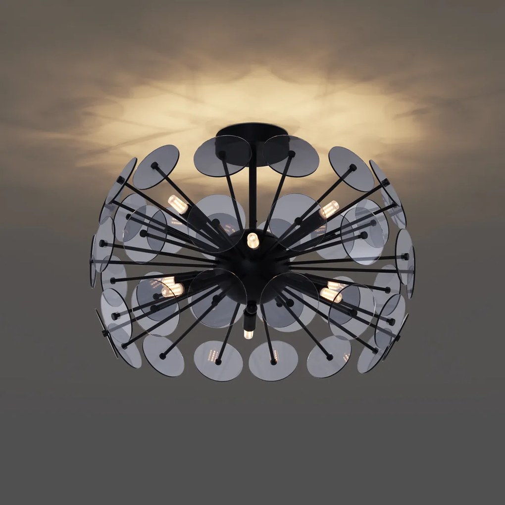 Art Deco plafondlamp zwart met smoke - Atomic