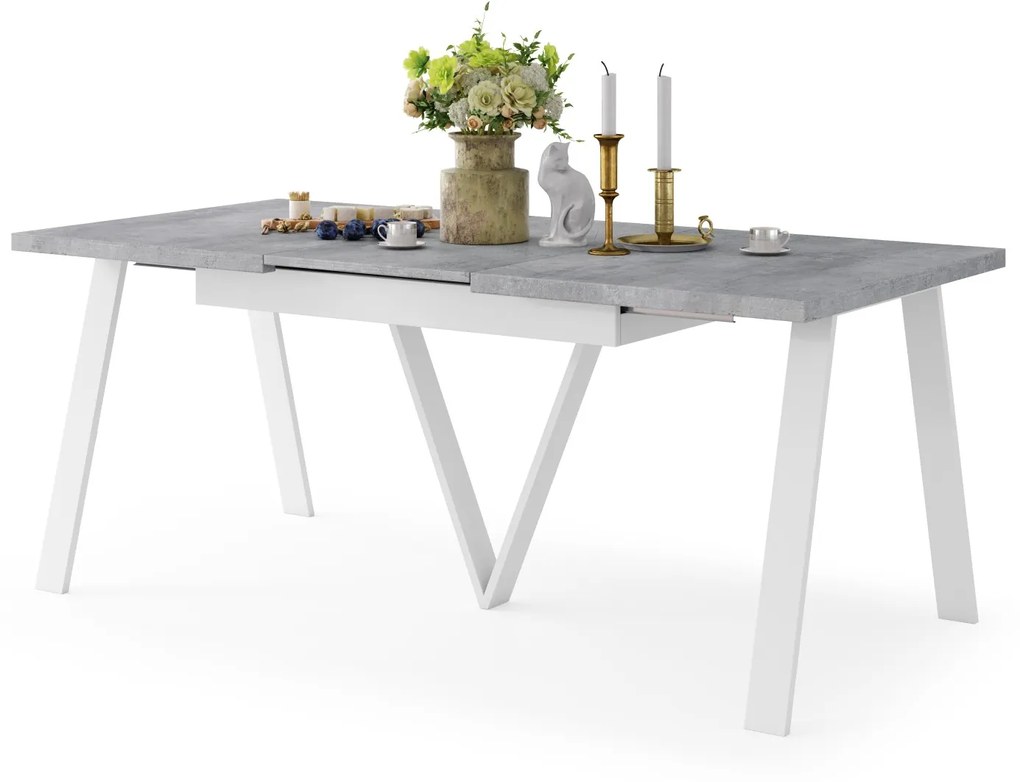 AVERY Millenium beton/onderkant wit - LOFT/INDUSTRIËLE TAFEL VOOR WOONKAMER / EETKAMER UITKLAPBAAR TOT 330 cm!