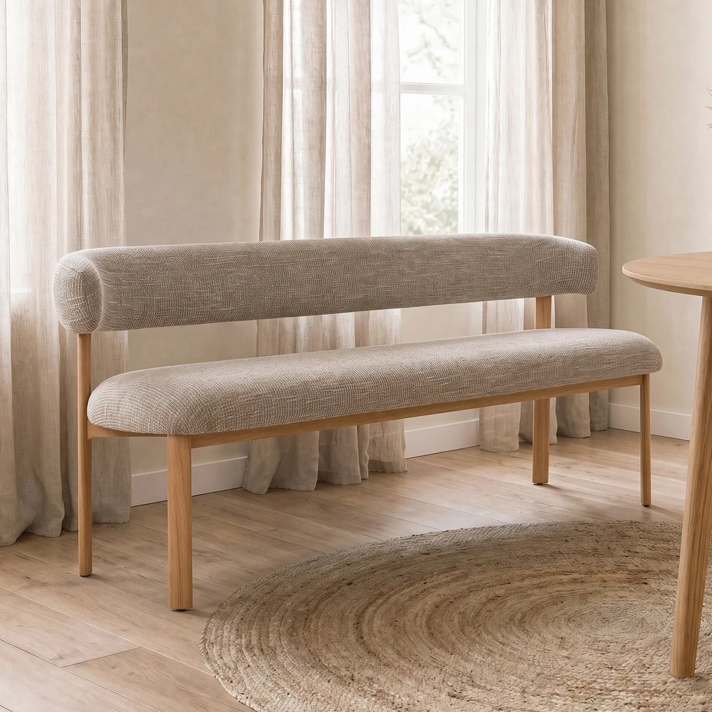 Eetkamerbank Eiken Met Grove Stof 180 Cm