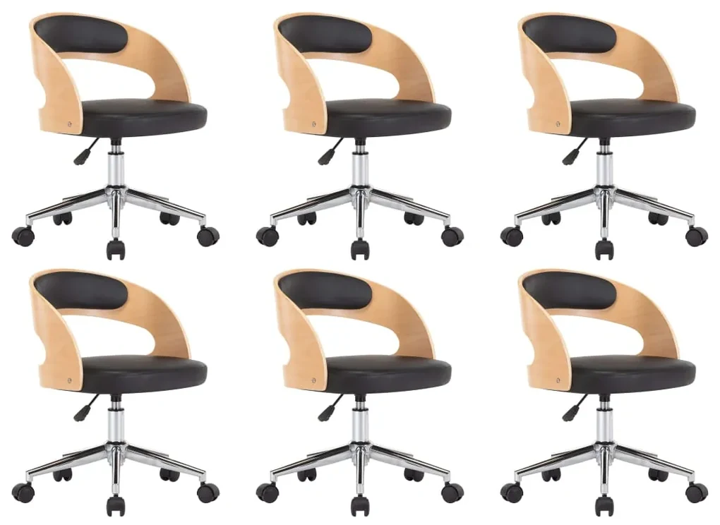 vidaXL Eetkamerstoelen draaibaar 6 st gebogen hout en kunstleer zwart
